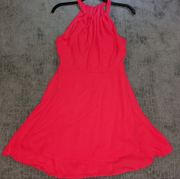 Express Fit and Flare Red/Orange Halter Dress Keyhole - Picture 6 of 12